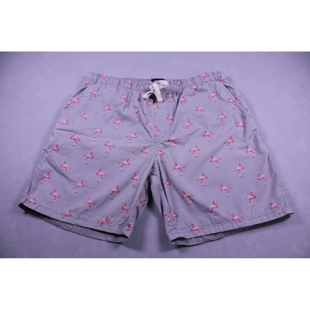 Artistry in Motion Men's Grey Pink Flamingo Print Casual Drawstring Shorts